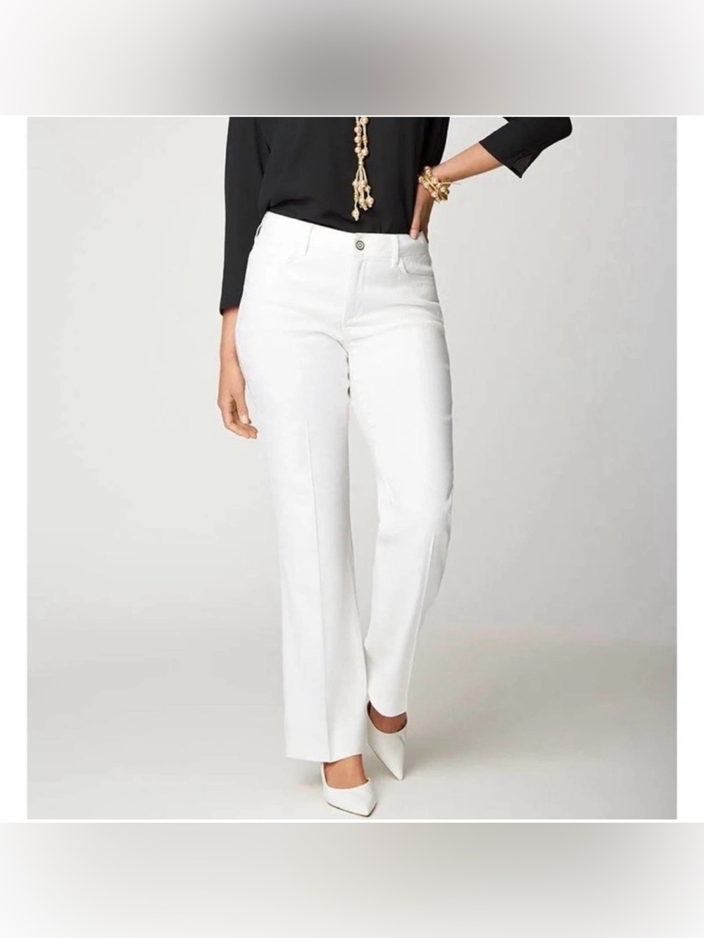 Curves 360 NYDJ Pants Linen Blend Wide Leg Semi Stretch White Size 10. B15